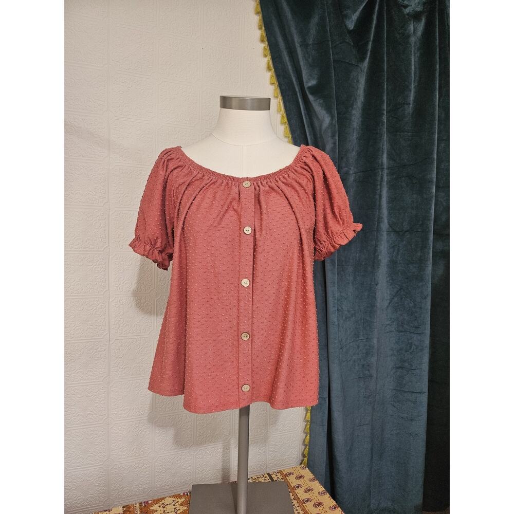 W5 Women's Textured Button-Front Blouse Swiss Dot Anthropologie Boutique Lux